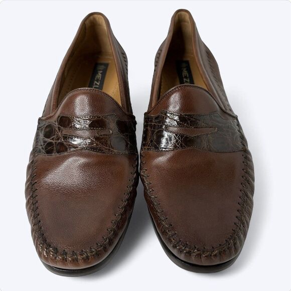 Mezlan Bono Brown Moc Loafers Dress Shoes Sz 9M Leather + Crocodile Needs Repair - Picture 1 of 16